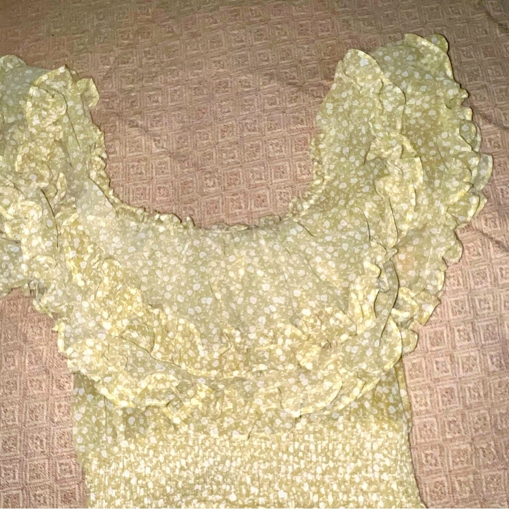 Yellow off the shoulder ruffled dress